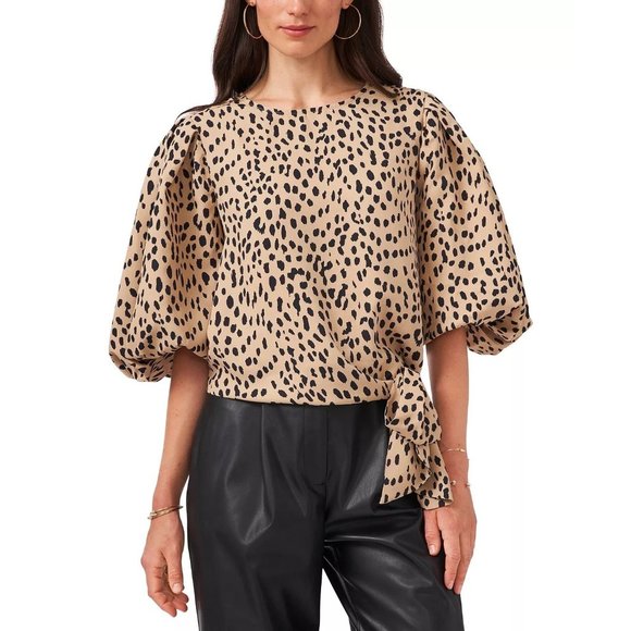 VINCE CAMUTO Animal-Print Puff-Sleeve Blouse - NWT - Size Medium - Picture 1 of 4